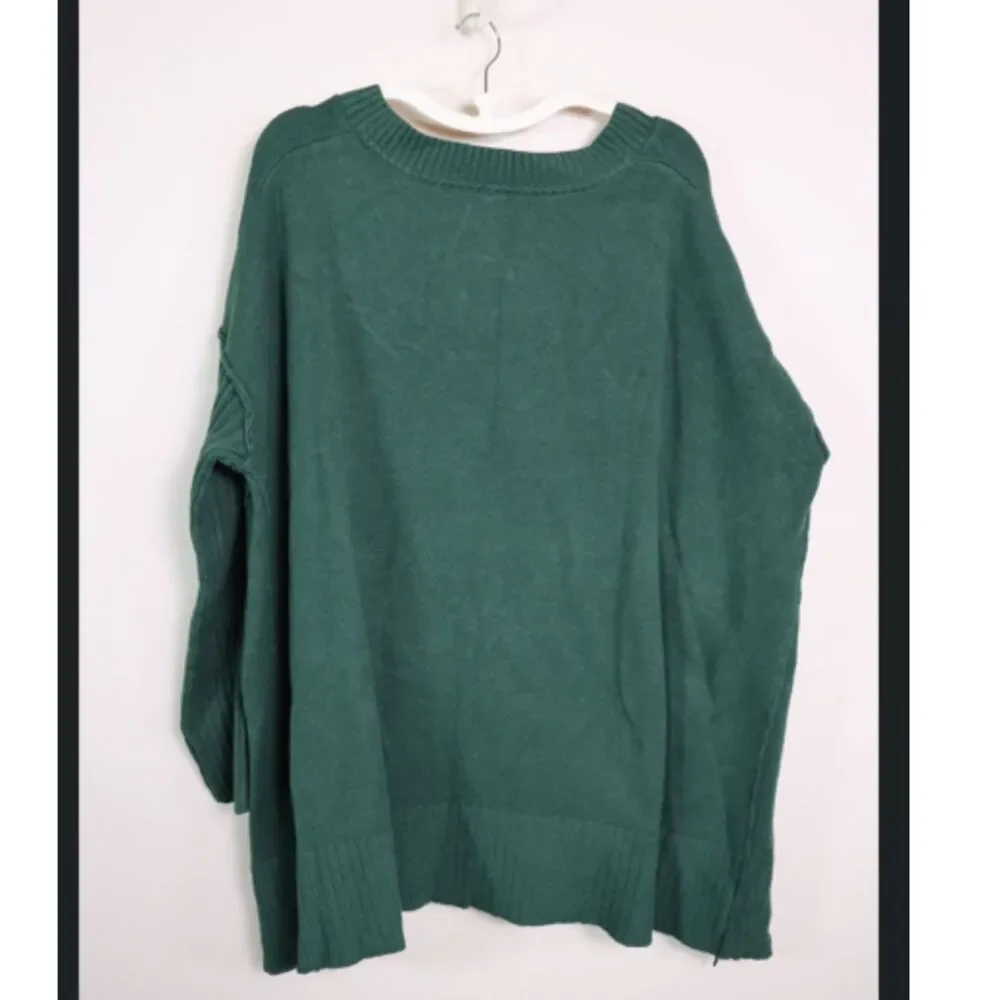 Free People Alli V-Neck Sweater Medium Oversized Dark Green Chunky Knit